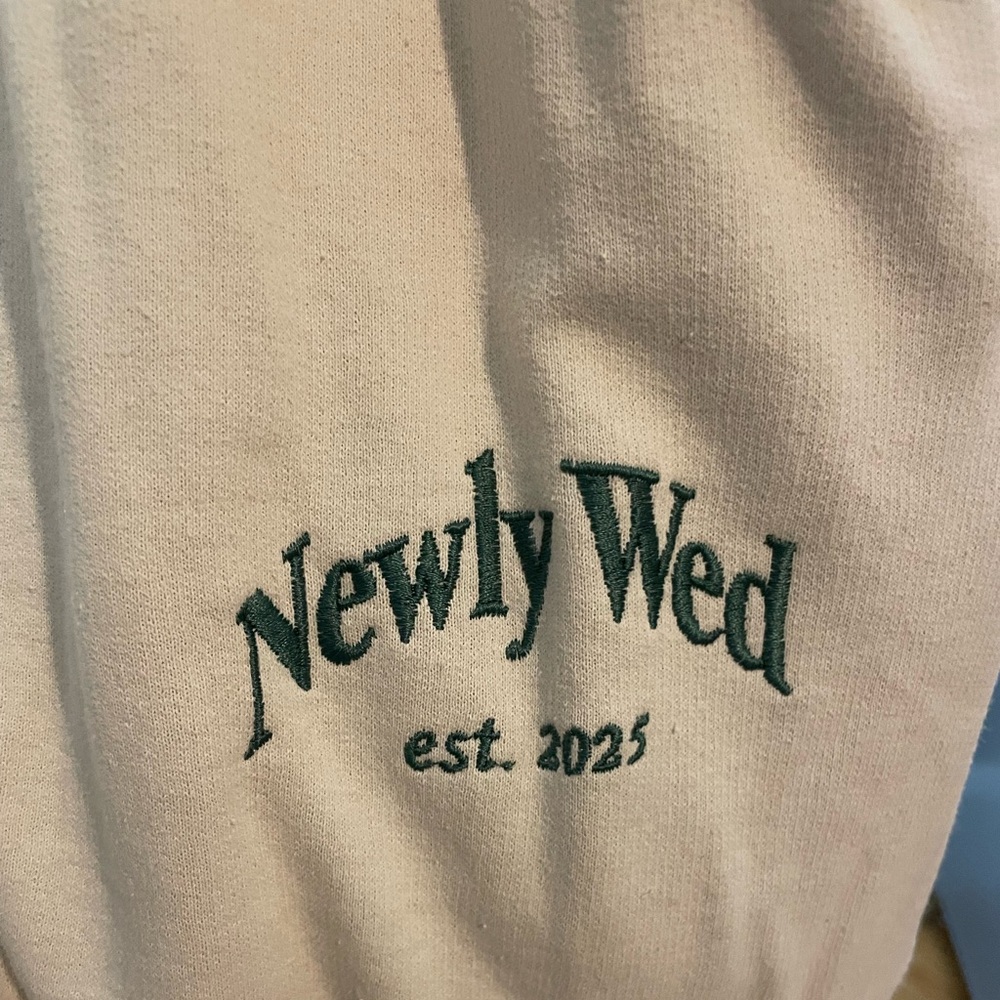 Cream 'Newly Wed' Embroidered Sweatpants - Picture 2 of 3